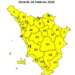 Emessa allerta codice giallo dalle ore 00.00 di venerdì 06 febbraio alle ore 12.00 di venerdì 06 febbraio